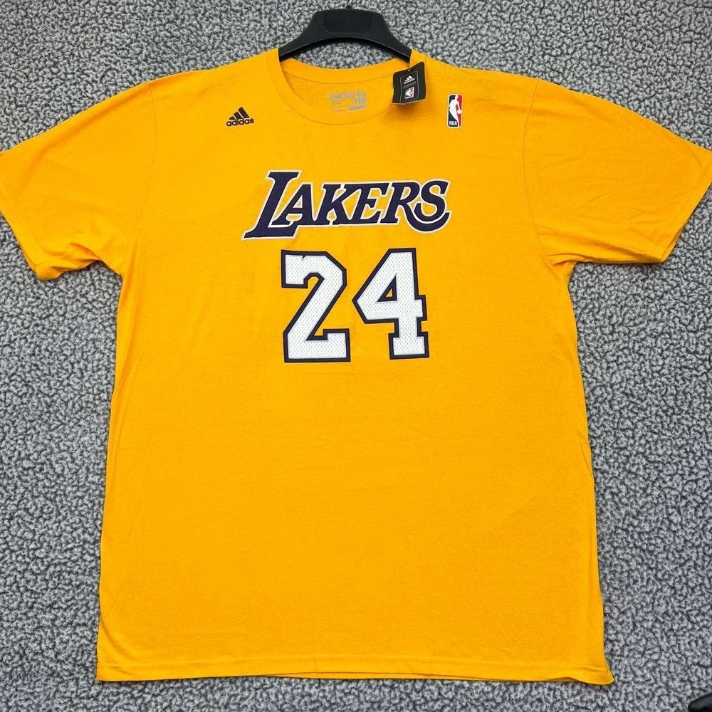 Vintage Los Angeles LA Lakers #24‎ Shirt Men XL Yellow Adidas Short Sleeve New